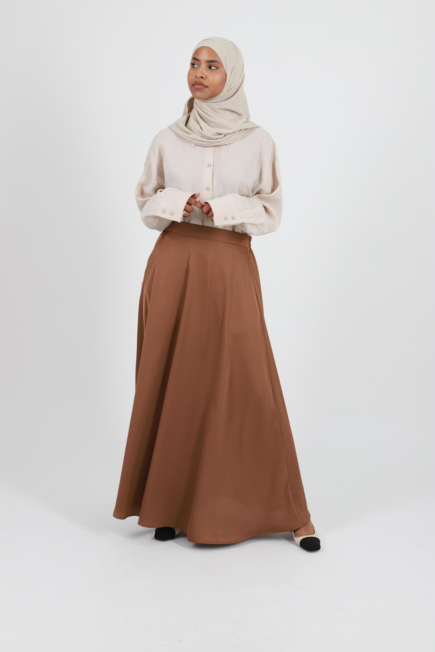 Long Satin Flared Skirt